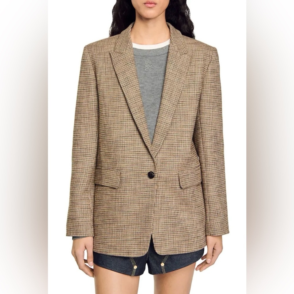 Sandro Tan Plaid Blazer, size 38 EU, worn once